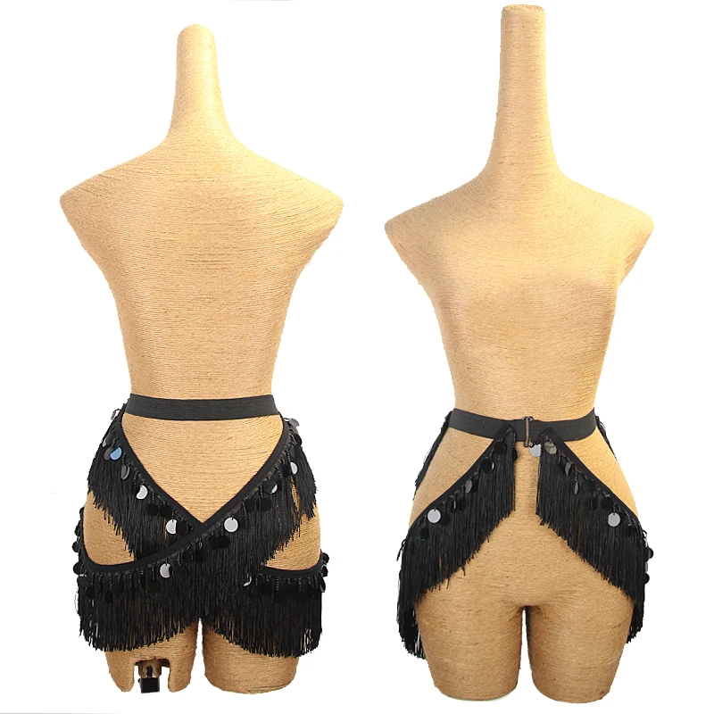 

Latin Dance Performance Belt Customized Senior Sequin Tassel Elastic Belt Women's Latin Dancing Practice Clothing Accessories