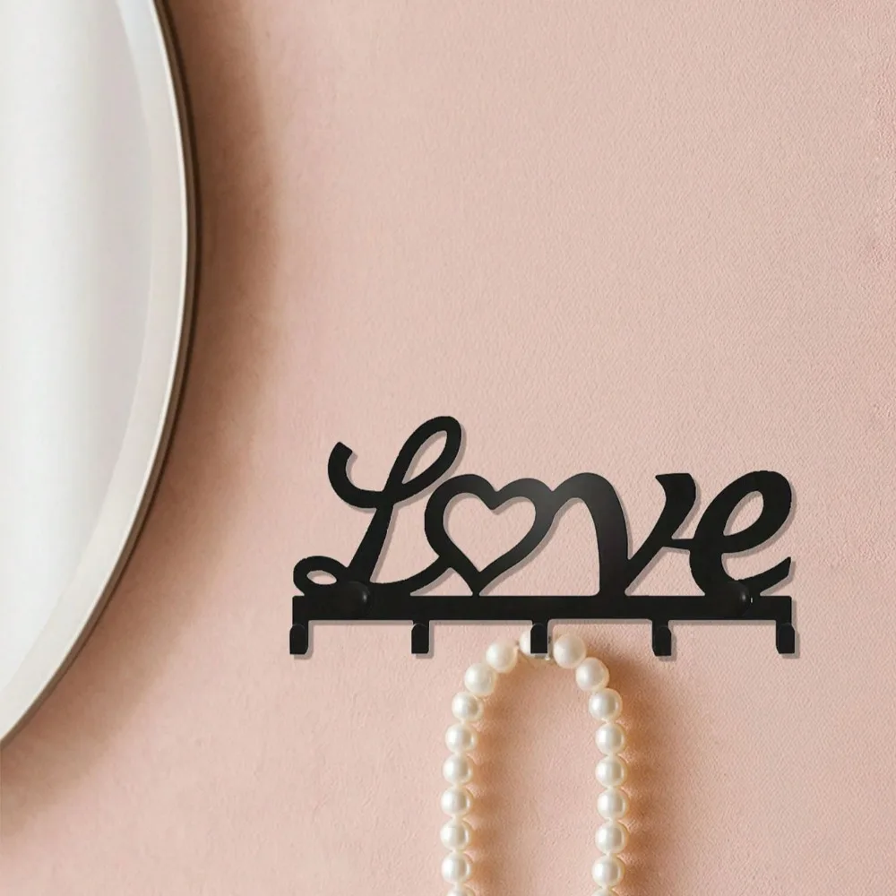 قطعة واحدة من حامل المفاتيح المعدني الأسود الحديث ذو الطابع الفني - مثبت على الحائط، سهل التركيب - منظم مدخل أنيق #4