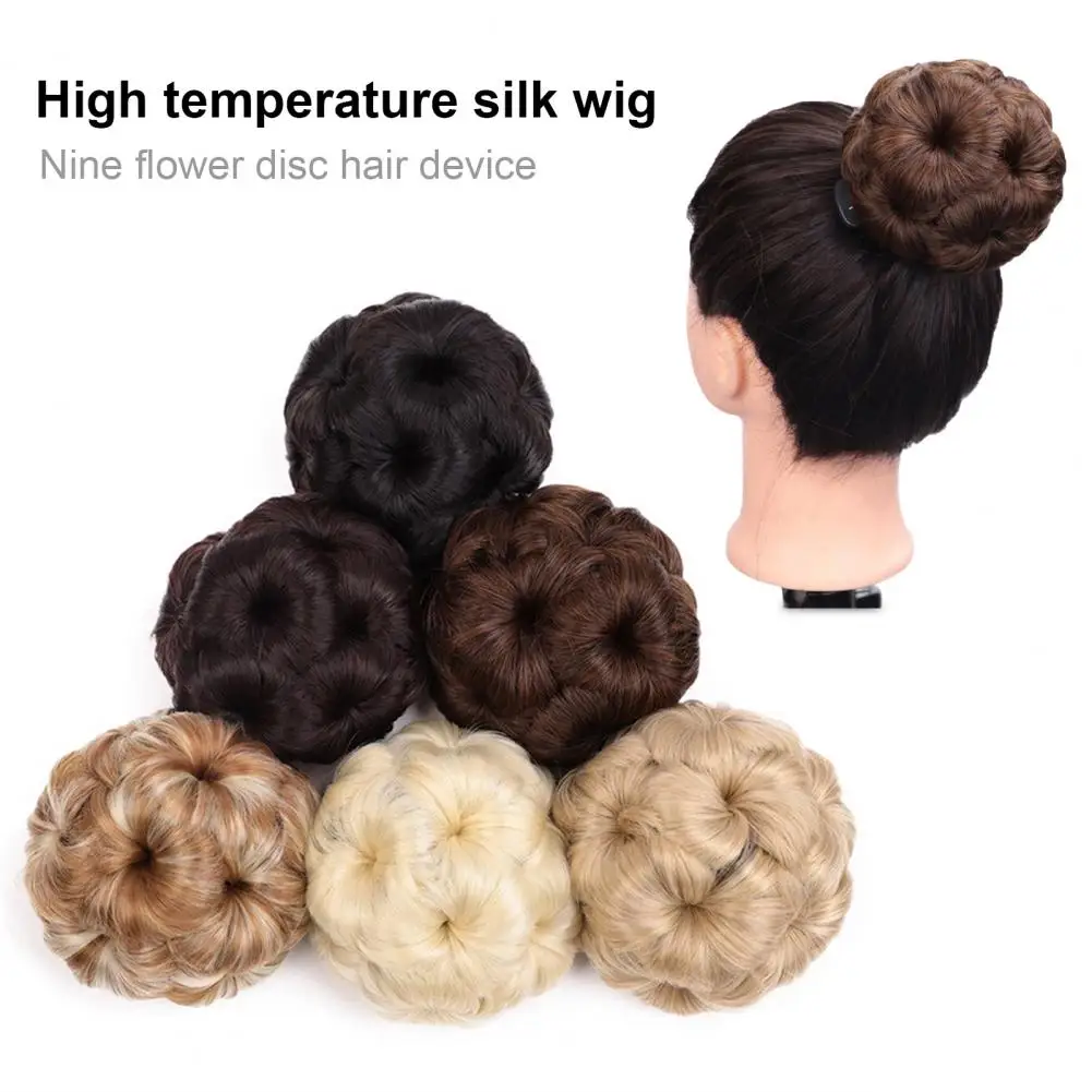 Stylish  Practical Nine-Flower Women Chignon Hair Bun Wrap High Temperature Fiber Hair Bun Ring Fluffy and Full   for Girls