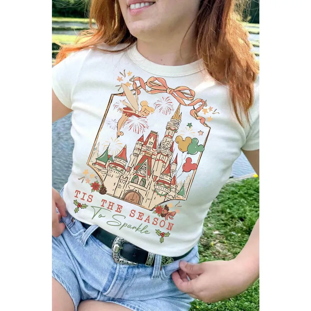 

Рождественская рубашка Disney Tinkerbell Disney Coquette Bow This Season To Sparkle Рубашка Дышащая, приятная для кожи и удобная