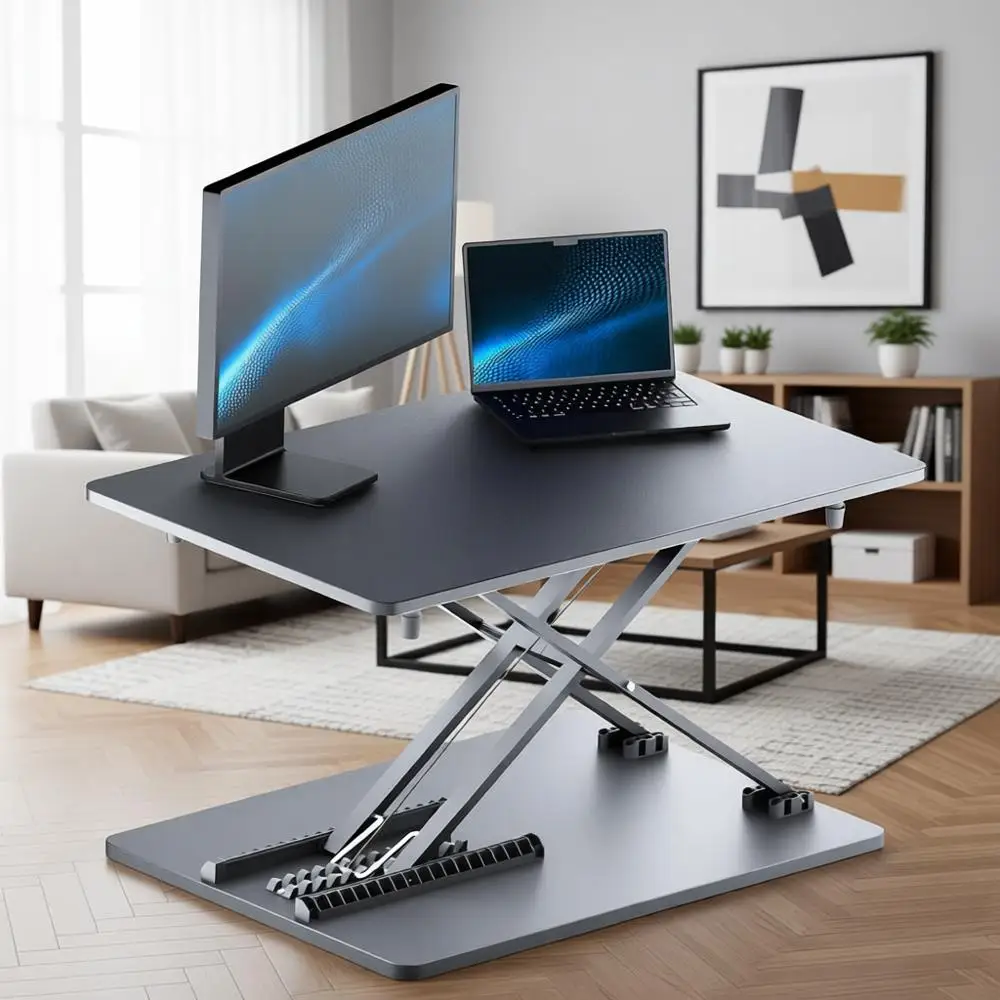 

Height-Adjustable Laptop Stand Desk Converter, 25.16 x 15.75 for Sit-Stand Use, Easy Setup, Ideal for Home and Office (Black)