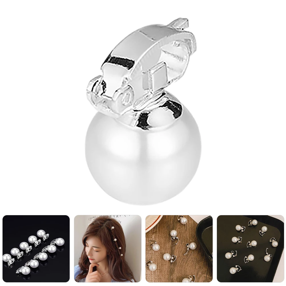 

10pcs Pearl Hair Clips For Girls Elegant High Gloss Non-Pierced Earrings Secure Grip Trendy Bean Buckle Design Wedding Bridal