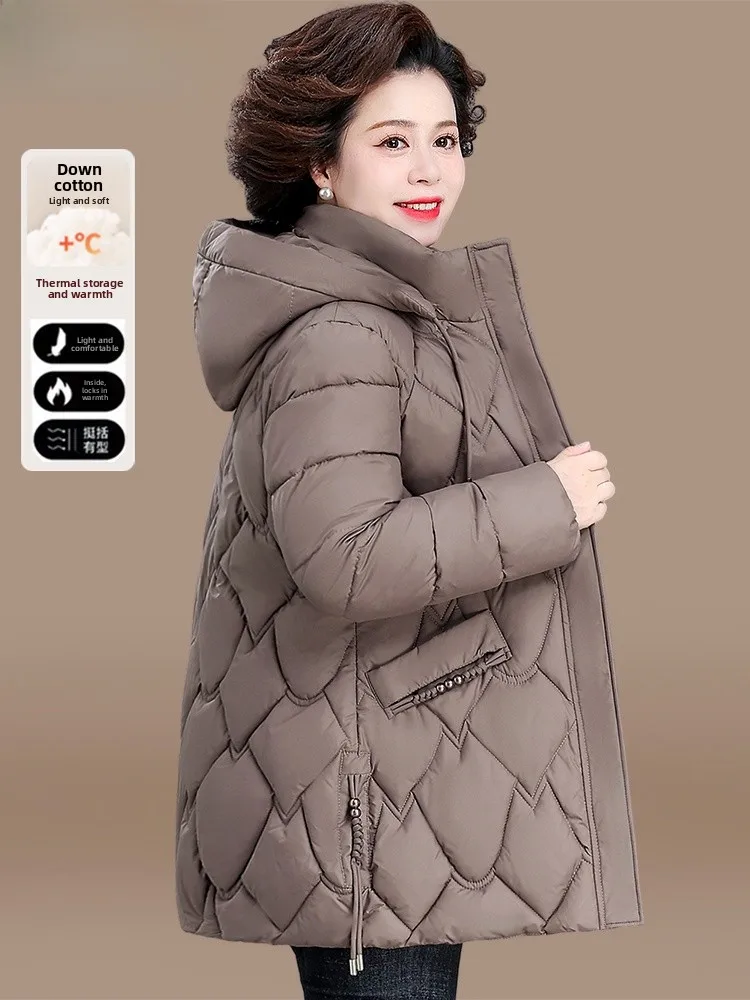 

Модная удлиненная пуховая куртка из хлопка для женщин 50 лет, осенне-зимняя верхняя одежда для женщин среднего и старшего возраста