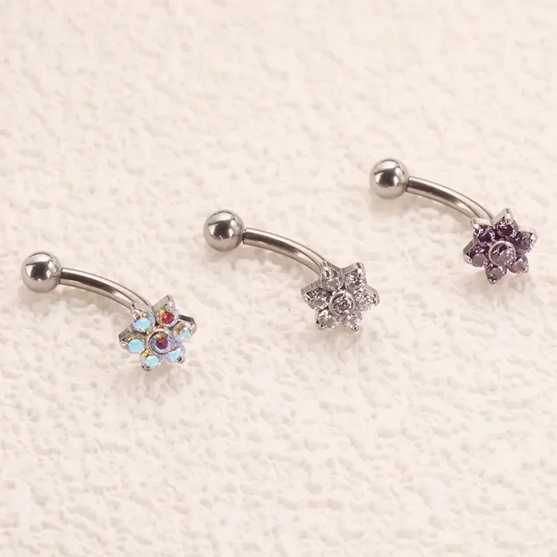 Piercing clásico de titanio para cejas, joyería para Piercing de ombligo con incrustaciones de ópalo y circón, 16G, hilo interno, plátano, labio