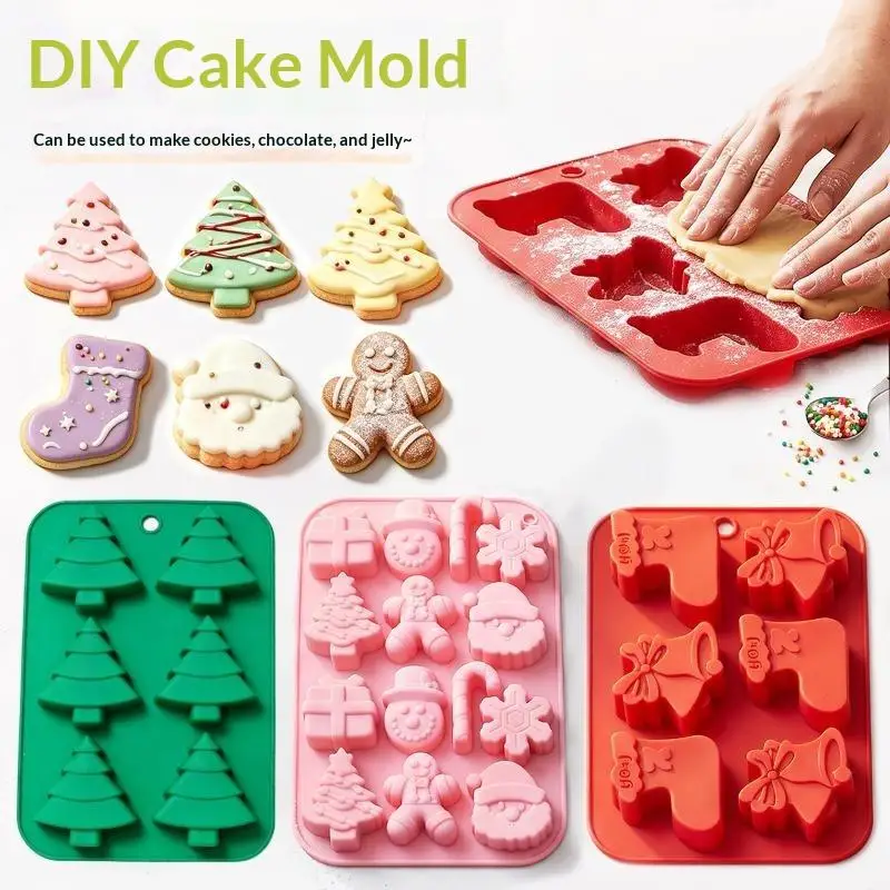 Christmas Silicone Chocolate Baking Molds for Cake Toppers,Santa Clause Snowman Xmas Tree Presents Gingerbread Stockings Molds
