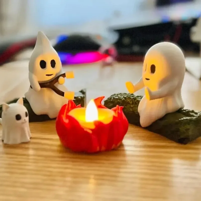 Halloween-Geist-Nachtlicht, Lagerfeuer-Figuren-Set, niedliche Geisterstatue, kleines Lagerfeuer-Licht, lustiges Halloween-Dekor, Geschenk für Zuhause, Party