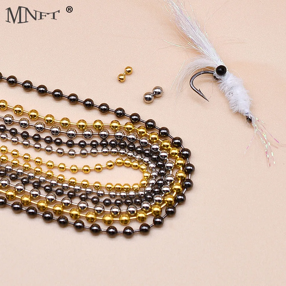 MNFT Fly Tying Bead Chain Eyes, 3 Colors, 2.4/3.2mm Carbon Steel Fly Fishing Lure Making Beads, DIY Crafting Accessory Materials