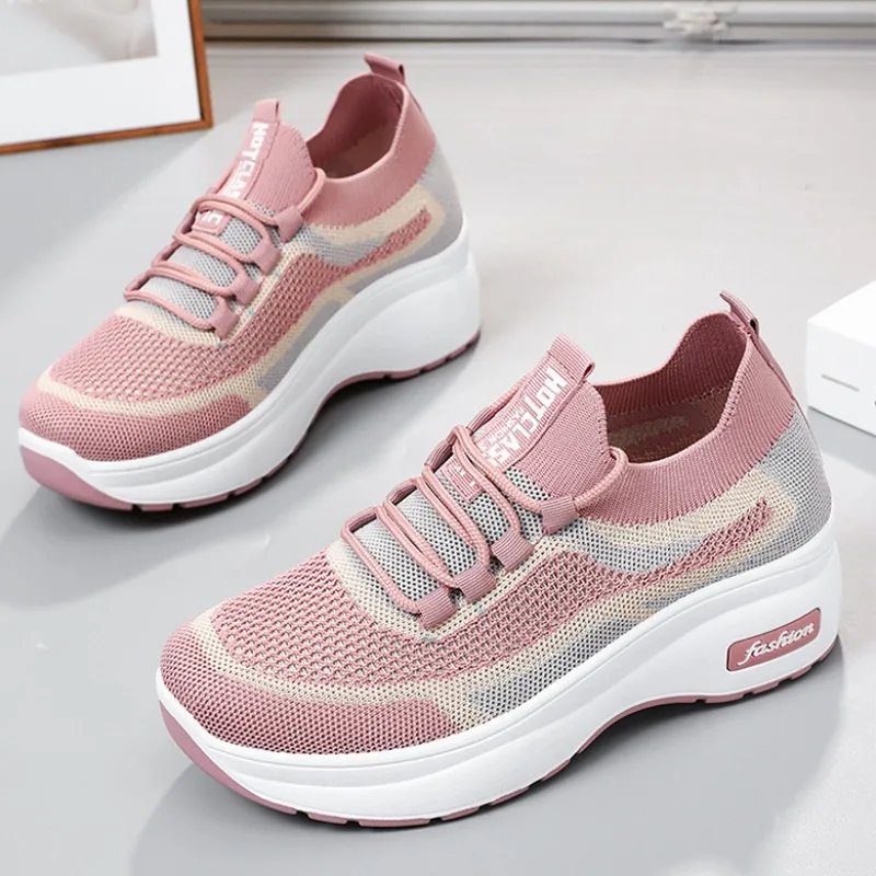 

Women's Sneakers Autumn Mesh Platform Casual Shoes Wedges Lace Up Lightweight Running Shoes Tennis Footwear Zapatillas De Mujer