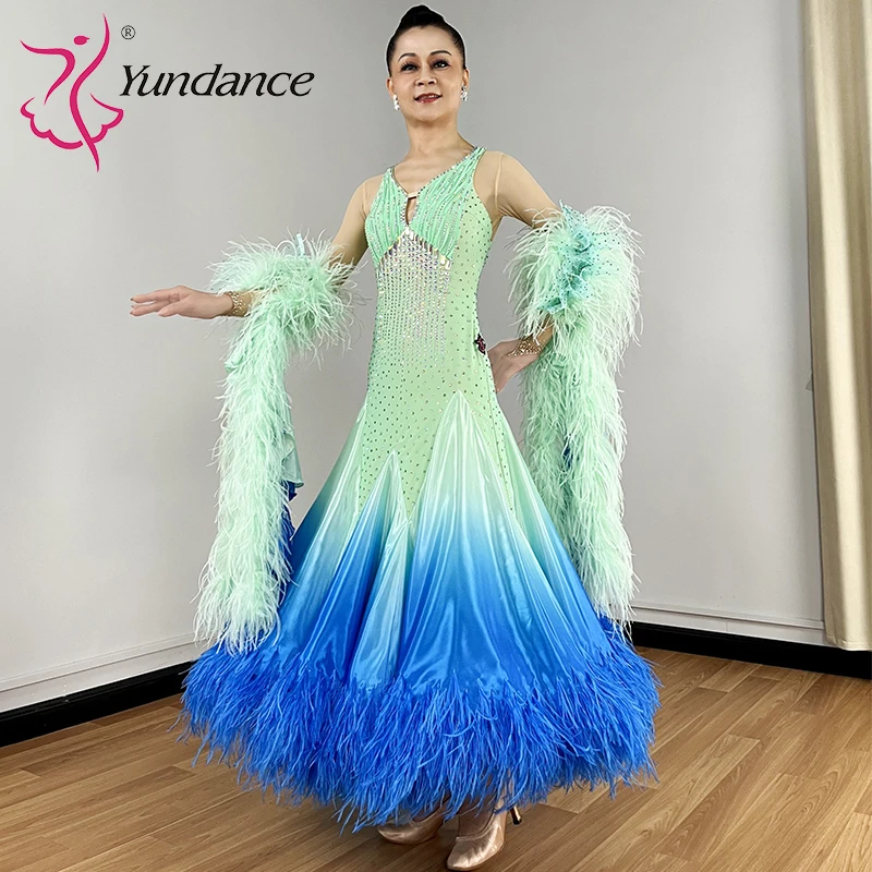 B-25126 Custom International Standard Ballroom Dance Competition Dress for Women Adult Ombre Satin Chiffon Stage Wear
