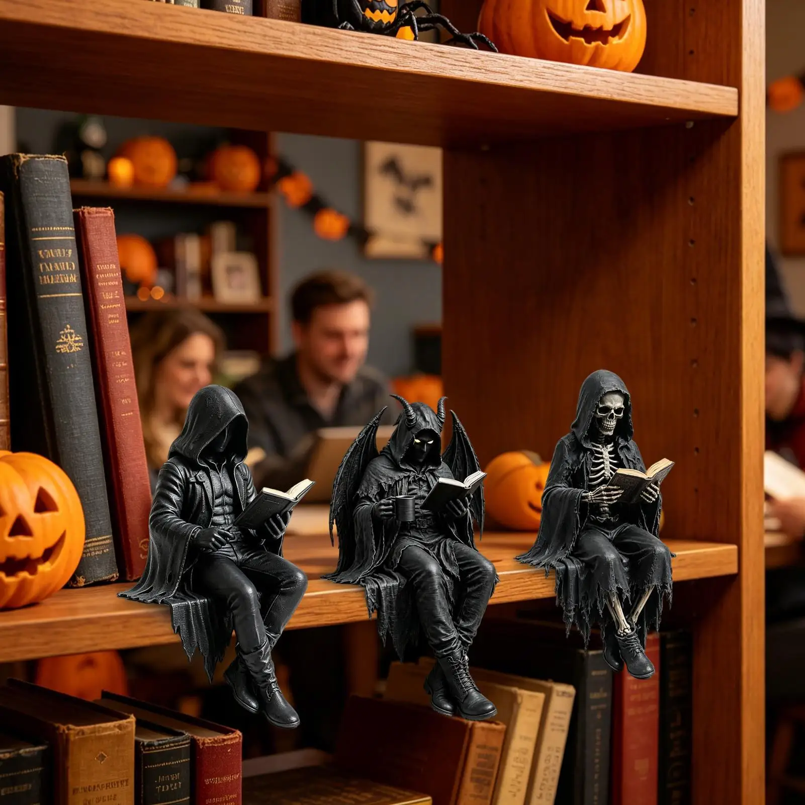 Spooky Gothic Bookshelf Decor Fantasy Robed Figurine for Shelf Tabletop Bookcase Corner Cabinet Library Room Garden Reading