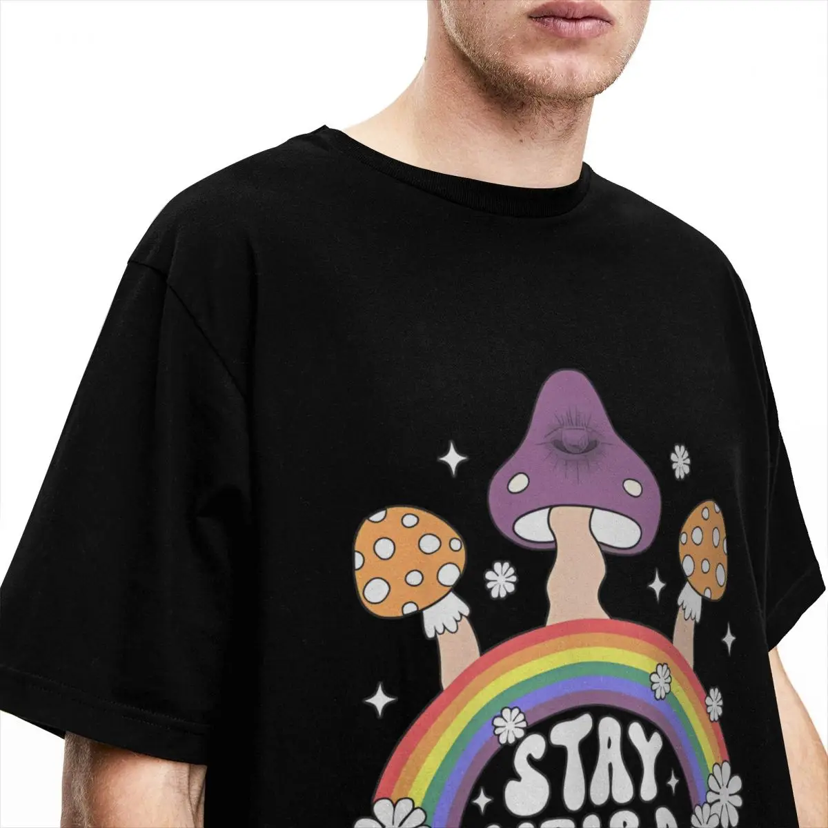 Rainbow Mushroom T-Shirt fungus Hipster T Shirts Short Sleeves Aesthetic Tshirt Summer 100% Cotton O Neck Plus Size 5XL Top Tees