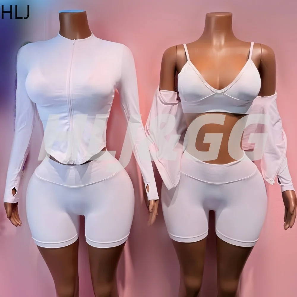 HLJ Women Solid Color 3 Piece Fitness Sportswear Long Sleeve Zip Up Tops and High Waist Gym Legging Workout Outfit with Jacket