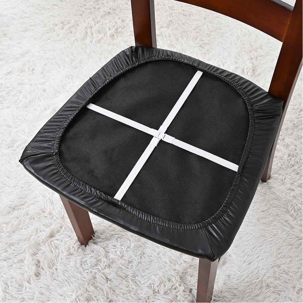 1PC Waterproof PU Leather Chair Cover Solid Color Dining Chairs Slipcovers Elastic Upholstered Seat Covers Furniture Protector