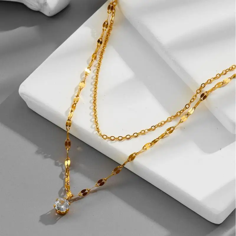 متعدد الطبقات حجر الراين قلادة قلادة موضة الفولاذ المقاوم للصدأ سلسلة للنساء الذهبي هيبوالرجينيك العصرية مجوهرات حفلة هدية