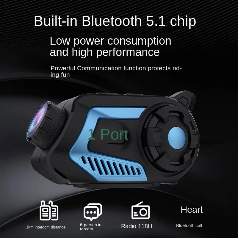 MT59 5.1 Bluetooth Motorcycle Intercom Camera 6 Riders Wireless Helmet Headset 2K WIFI Waterproof Motorcycle Intercom FM Radio