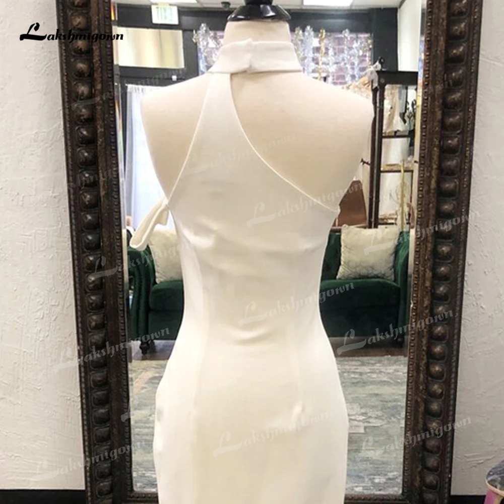 Vestido De Novia De sirena De satén con cuello alto para mujer, traje De Novia sencillo y Sexy, con abertura y un hombro descubierto, estilo bohemio