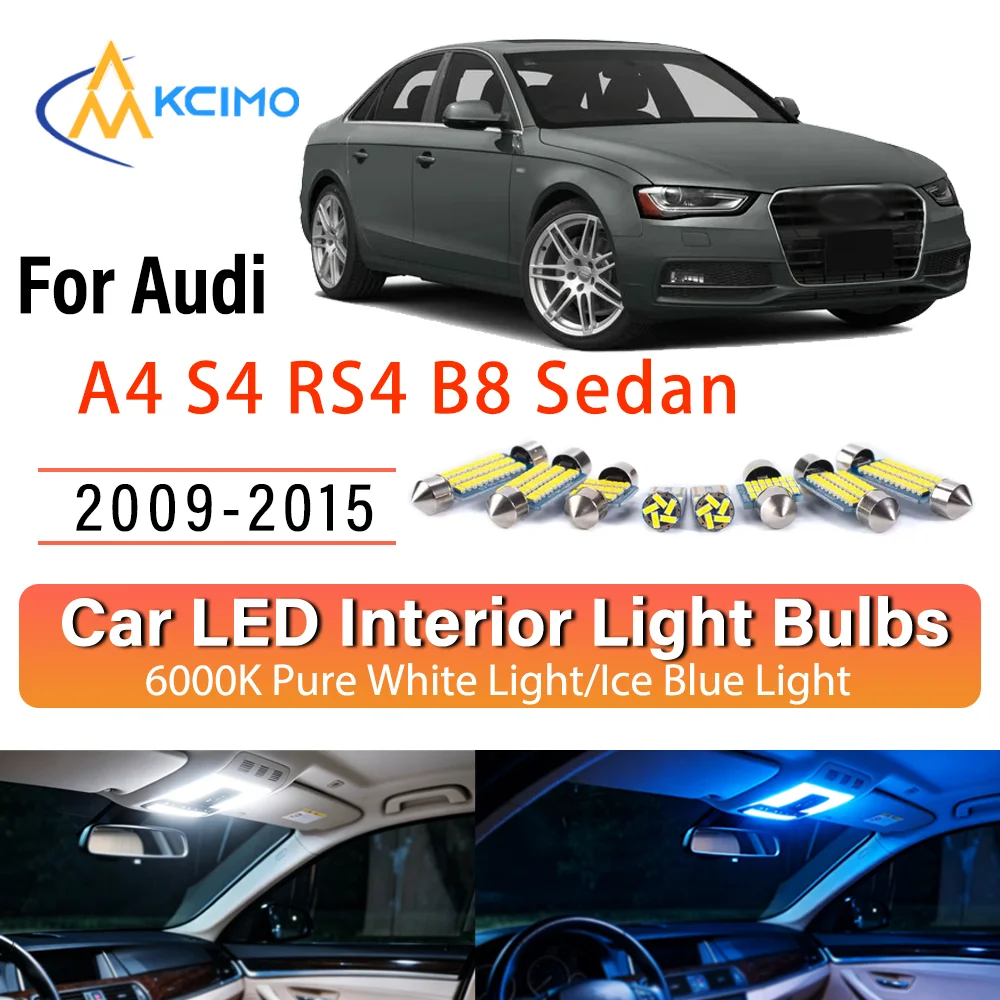 Kit d'éclairage intérieur LED à lueur persistante pour Audi A4 S4 RS4 B8 Berline 2009-2015 – Remplacement des lampes de dôme, de lecture, de coffre et de habitacle – Amélioration