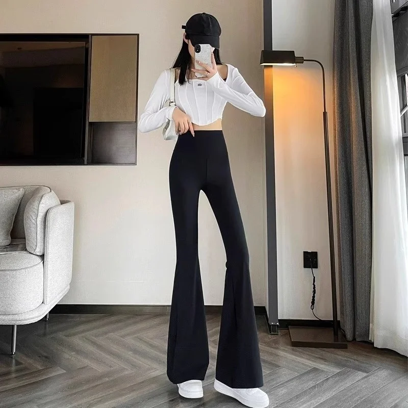 Yoga-Hose, Unisex, Damen, Wärme, Elastizität, Krawatte, ausgestelltes Bein, weiß gestreift, feste Kompression, Activewear, europäisches Bauch-Bootleg GF