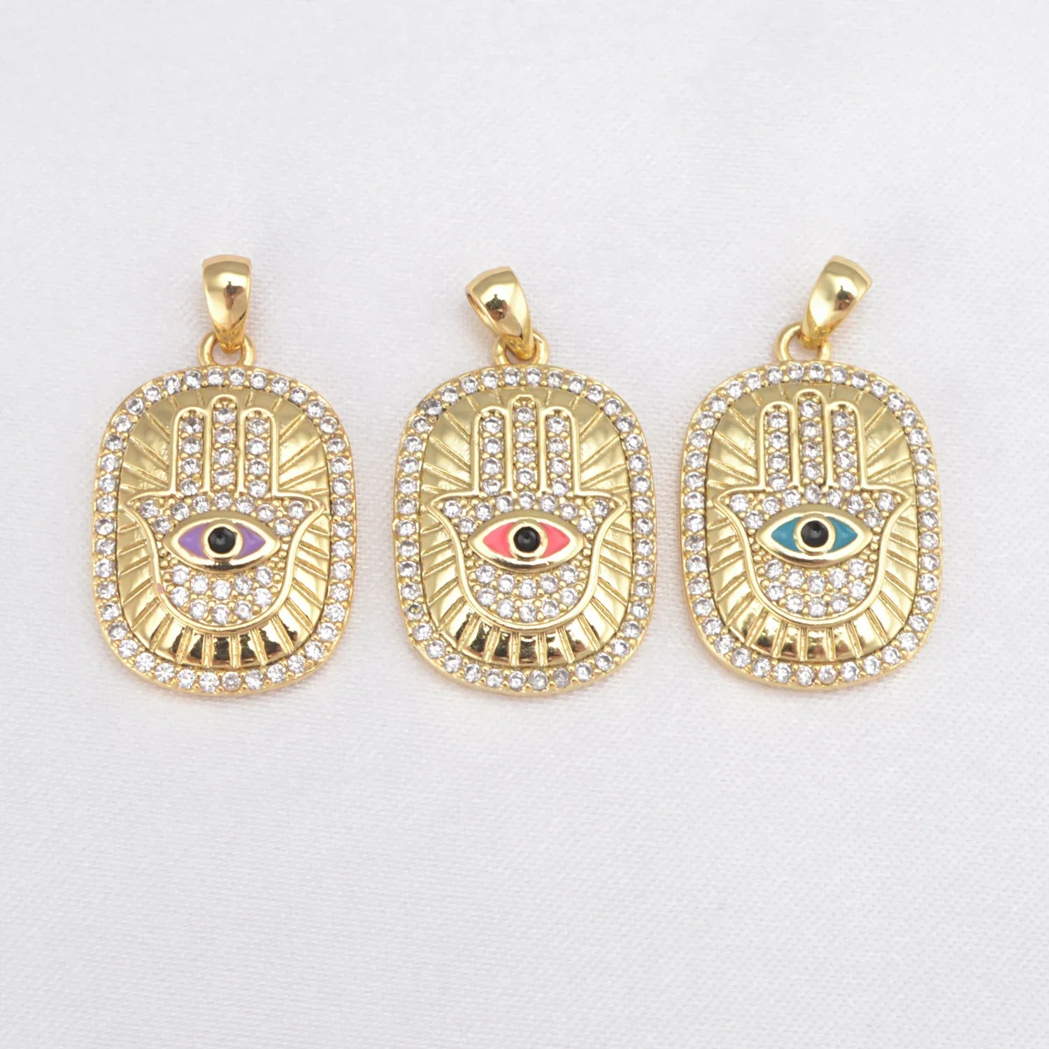 8 Pcs Fatima Hand Pendant DIY Necklace Jewelry Making Accessories Palm Evil Eye Charms Inlay Zircon Copper Plated Part Wholesale