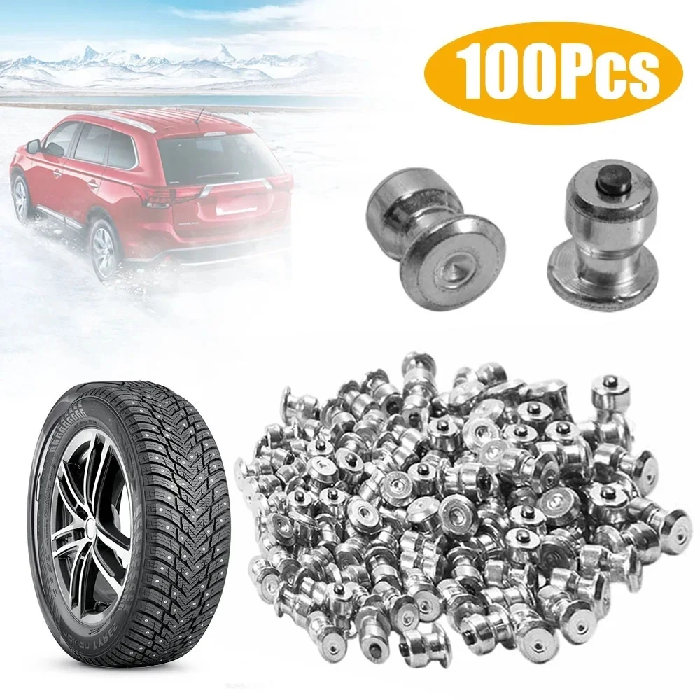 100pcs Car Snow Tyre Studs 8*10mm Screw Wheel Lugs Tire Stud Anti Skid Spikes Winter Protect for Motorcycle Truck Bicycle