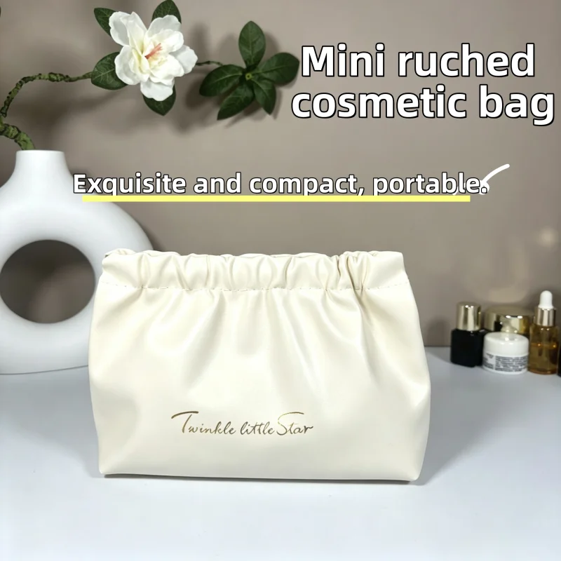 1pcs Ruched cosmetic bag automatic opening and closing shrapnel bag travel portable storage bag lipstick data cable clutch bag