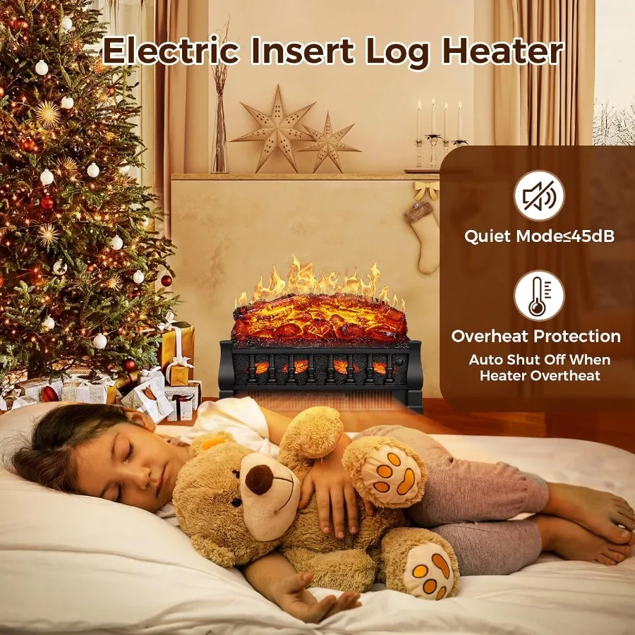 مدفأة كهربائية إدراج سخان سجل 21 مع قوة 750 واط 1500 واط قابلة للتعديل 5 مستويات سطوع اللهب و5 إعدادات للحرارة للسرعة