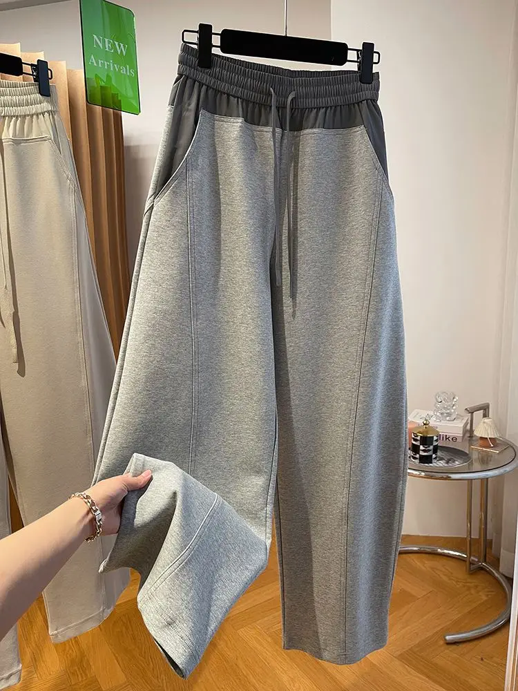 2024 Spring New Colored Splicing Design Sense Versatile Casual Women\'s High Waist Wide Leg Long Pants