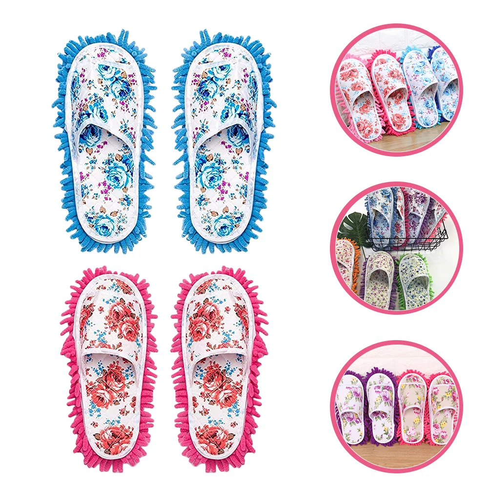 

2 Pairs Slip on Slippers for Women Mop Washable Cleaning Floor Shoes Mopping Supply Microfiber Women's