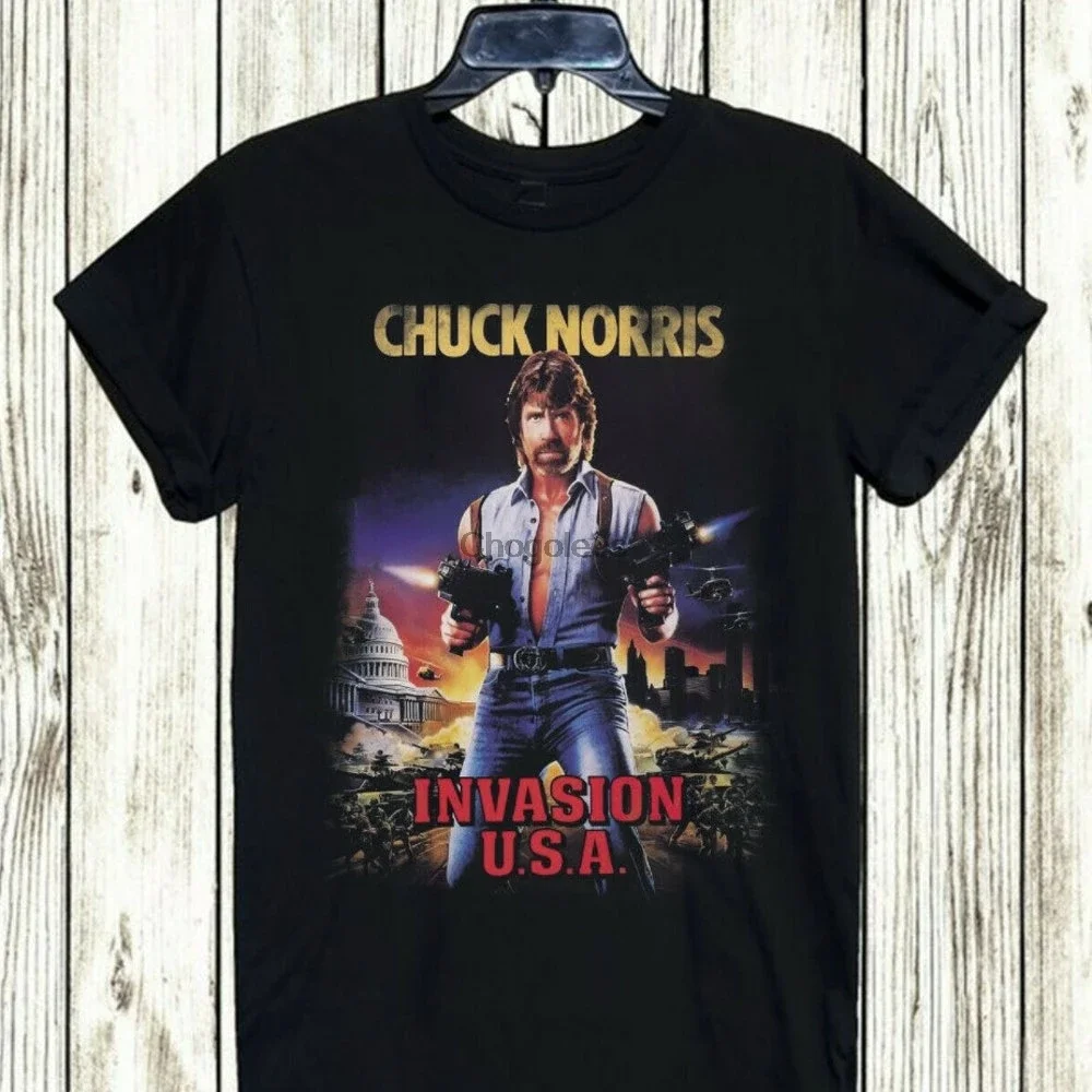 Invasion Usa T-shirt X Movie Cult Retro Chuck Norris Black T-shirt