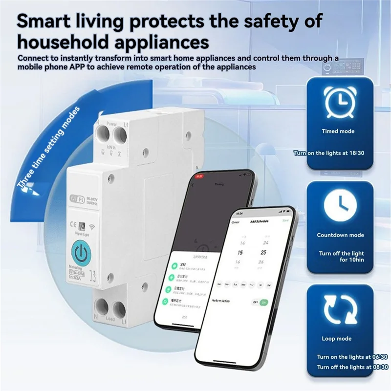 FFYY-TUYA Wifi interruptor inteligente 63A 1P + N Kwh medición de energía monitoreo disyuntor temporizador relé MCB