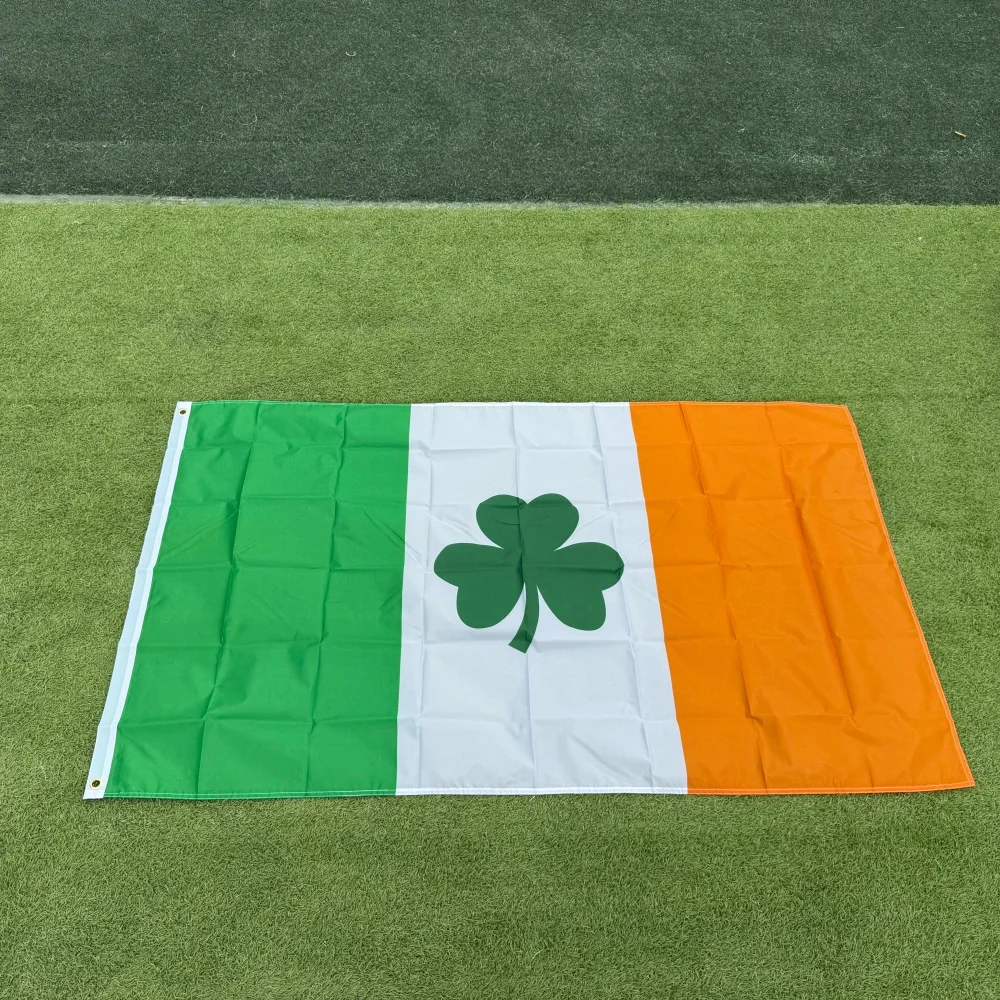 FlagGo Irish Shamrock Flag 150x90cm 3x5 FT Green White Polyester Double Stitched Outdoor Indoor Decoration