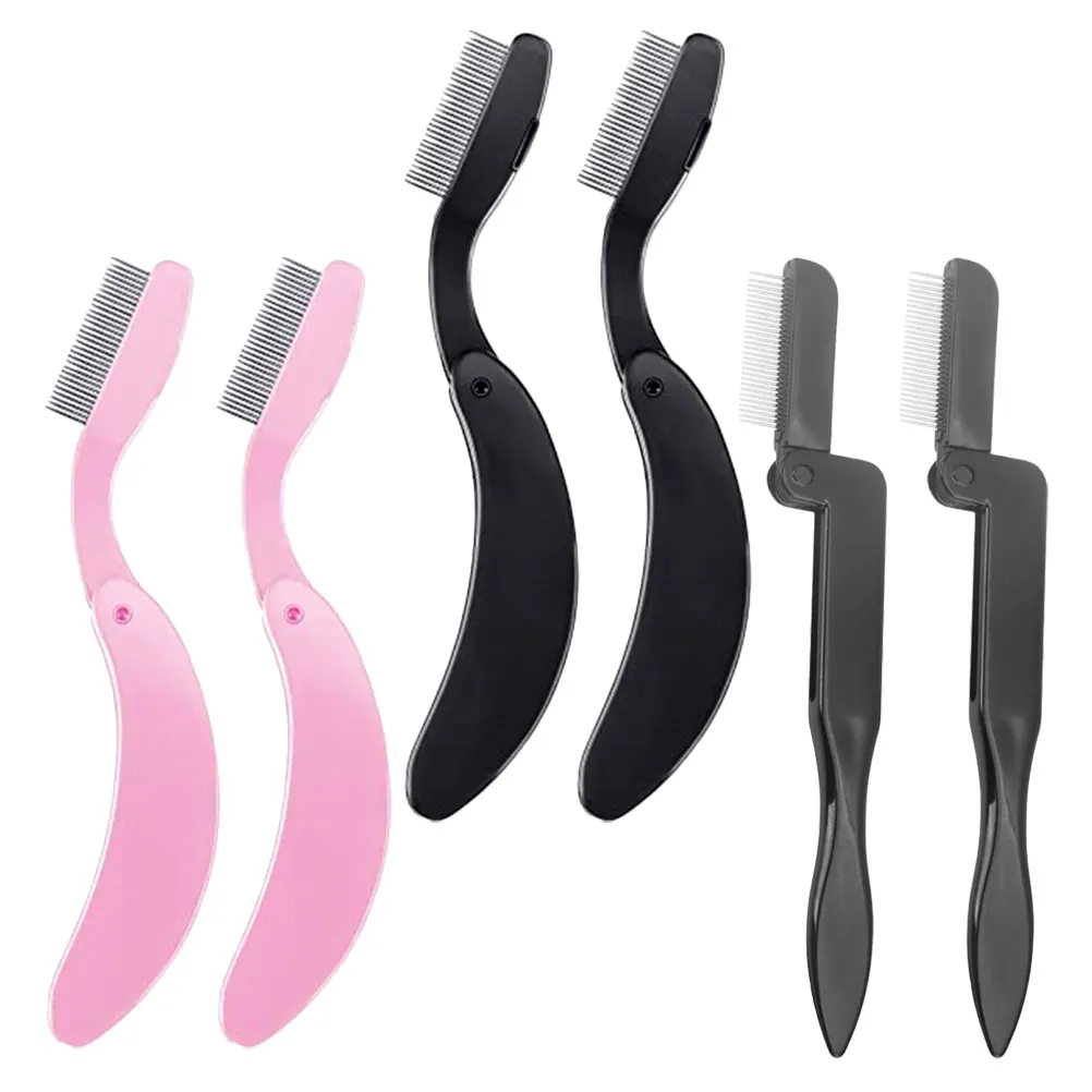 6 個の折りたたみまつげコームステンレス鋼眉毛コーム人間工学に基づいたハンドルまつげグルーミングと眉毛の定義化粧ツール用