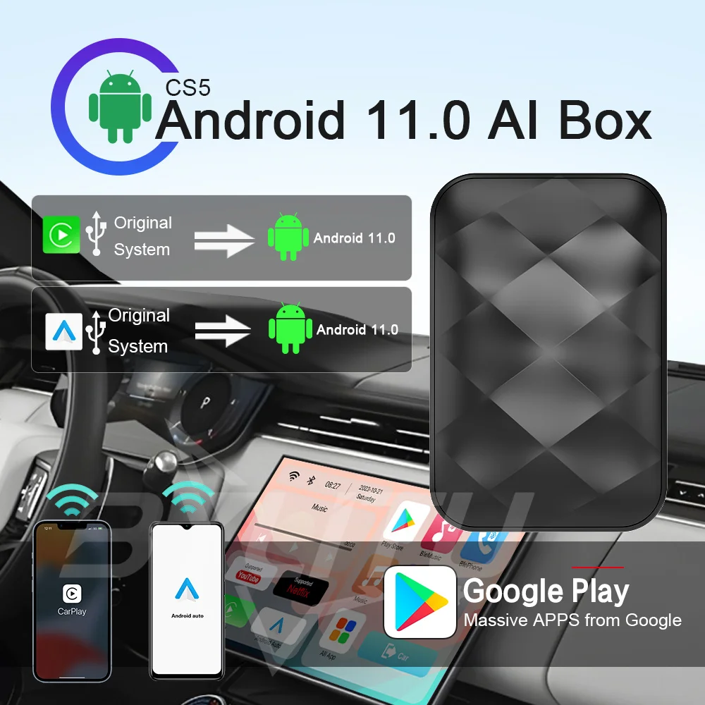 

Wireless Carplay Adapter Android 11 Ai Box Dongle Qualcomm 2290 for Mercedes Benz Volkswagen Audi Toyota Volvo Chevrolet Honda