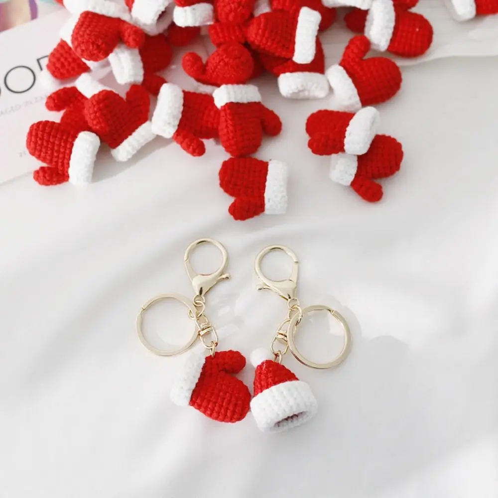 Christmas Hat Christmas Glove Children Gift Women Key Buckle Korean Style Key Ring Christmas Key Chain Handmade Crochet Pendant