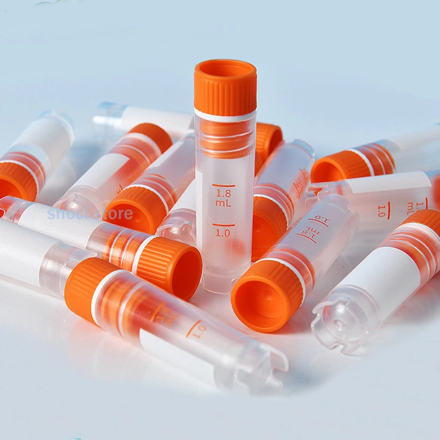 100pcs Lab 2ml Sterilisation Plastic Cryovial with Silicone Gasket Freezing Tubes with orange Cap Shool Lab Experiment Supplies