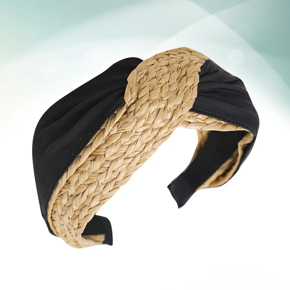 

Raffia Cross Hair Band Simple Wide Pressing Hair Hoop All-Match Hairdress Elegant Headwear for Women Daily Party Wear