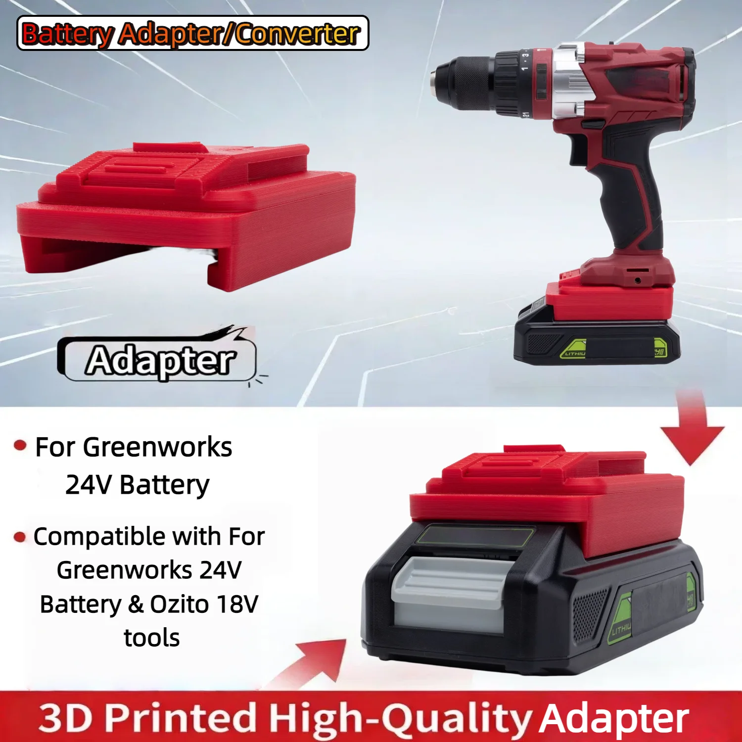 

For Greenworks 24V Series Li-ion Battery TO Ozito 18V Cordless Power Tools Battery Adapter/Converter(Only Adapter)