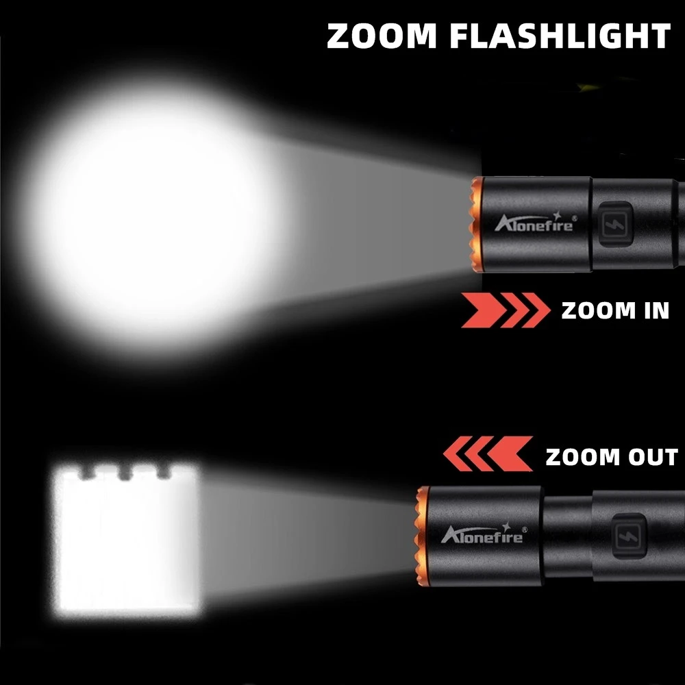 Alonefire Mini Zoom EDC Small Flashlight USB Rechargeable Torch Outdoor Camping Hiking Emergency Lighting Backup Keychain Light