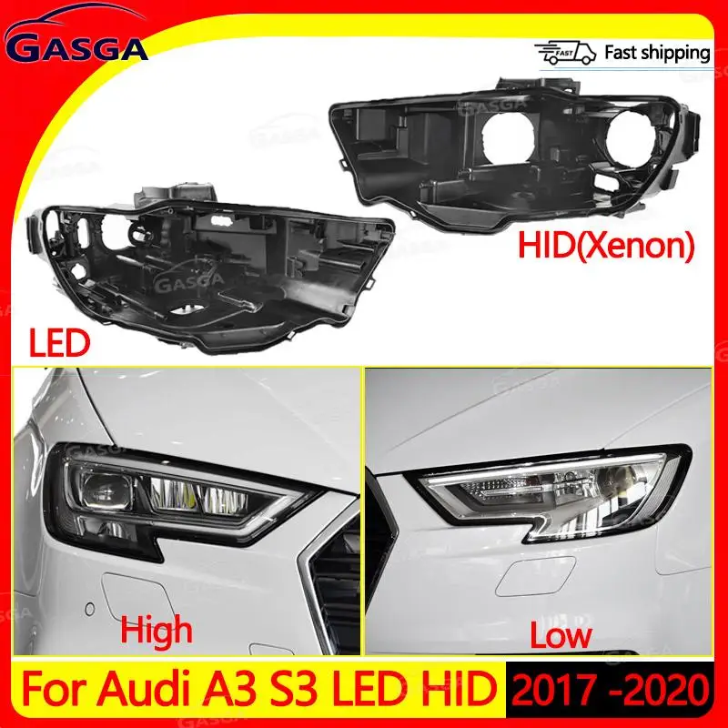 Headlight Base Headlamp House For Audi A3 S3 2017 2018 2019 2020 LED HID Car Headlight Housing Black shell base plastic House