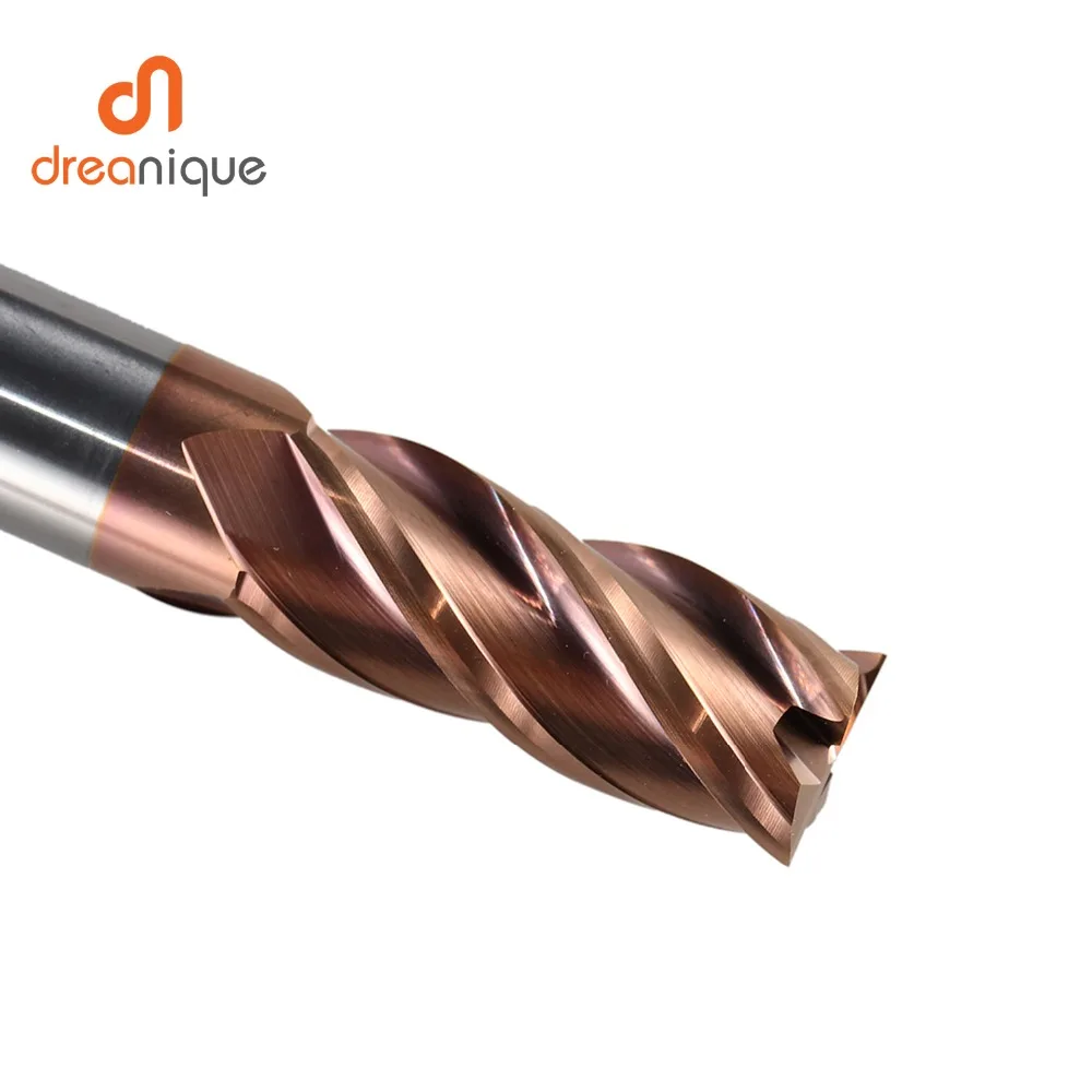 DREANIQUE Tungsten Steel Milling Cutter D4/6/8/10/12 4 Flutes Flattened Head Alloy Coating HRC55 CNC Milling Carbide End mills