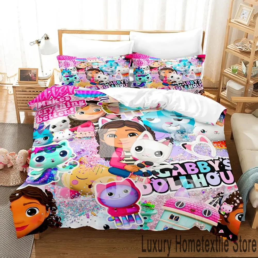 3D Print Cartoon Gabbys Dollhouse Bedding Set Double Twin King Duvet Cover Comforter Pillowcase Boys Girls Adults Bedroom