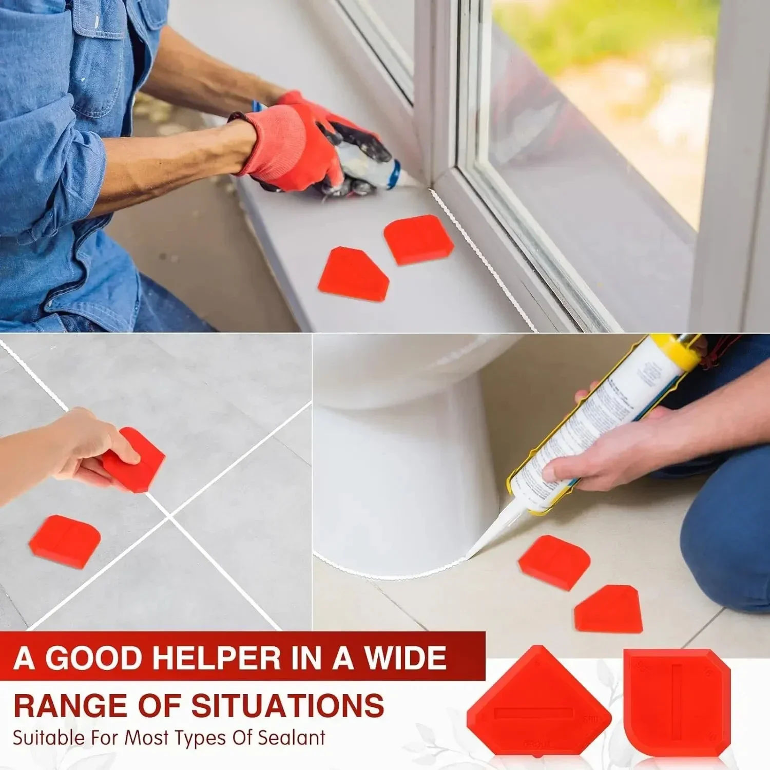 4Pcs Caulking Tool Kit Silicone Joint Sealant Spreader Spatula Scraper Edge Repair Tools Floor Tile Edges Cleaner view 3
