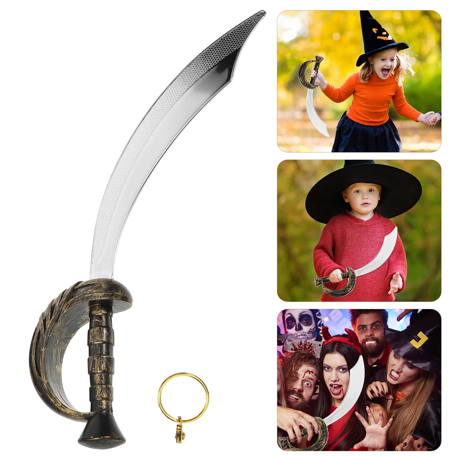 

1Set Halloween Pirate Cosplay Sword and Hoop Earring Prop for Costume Party Masquerade Stage Performance Fun Game Accessory