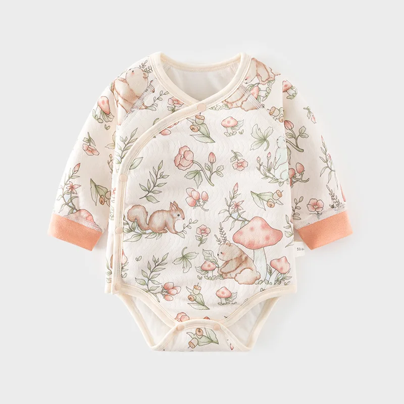 Onesie Baby Spring and Autumn Baby Triangle Rompers Thin Cotton Long-Sleeved Printed Jumpsuit Newborn Boneless Romper