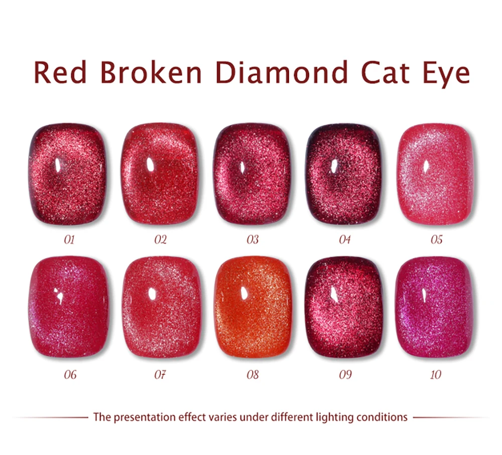 Vendeeni 10-Farben Glitzer-Brokkoli-Katzenaugen-Gel-Nagellack-Set, Glänzender Magnetischer UV-Soak-Off-Katzenaugen-Gel-Lack mit Display – Detail 6