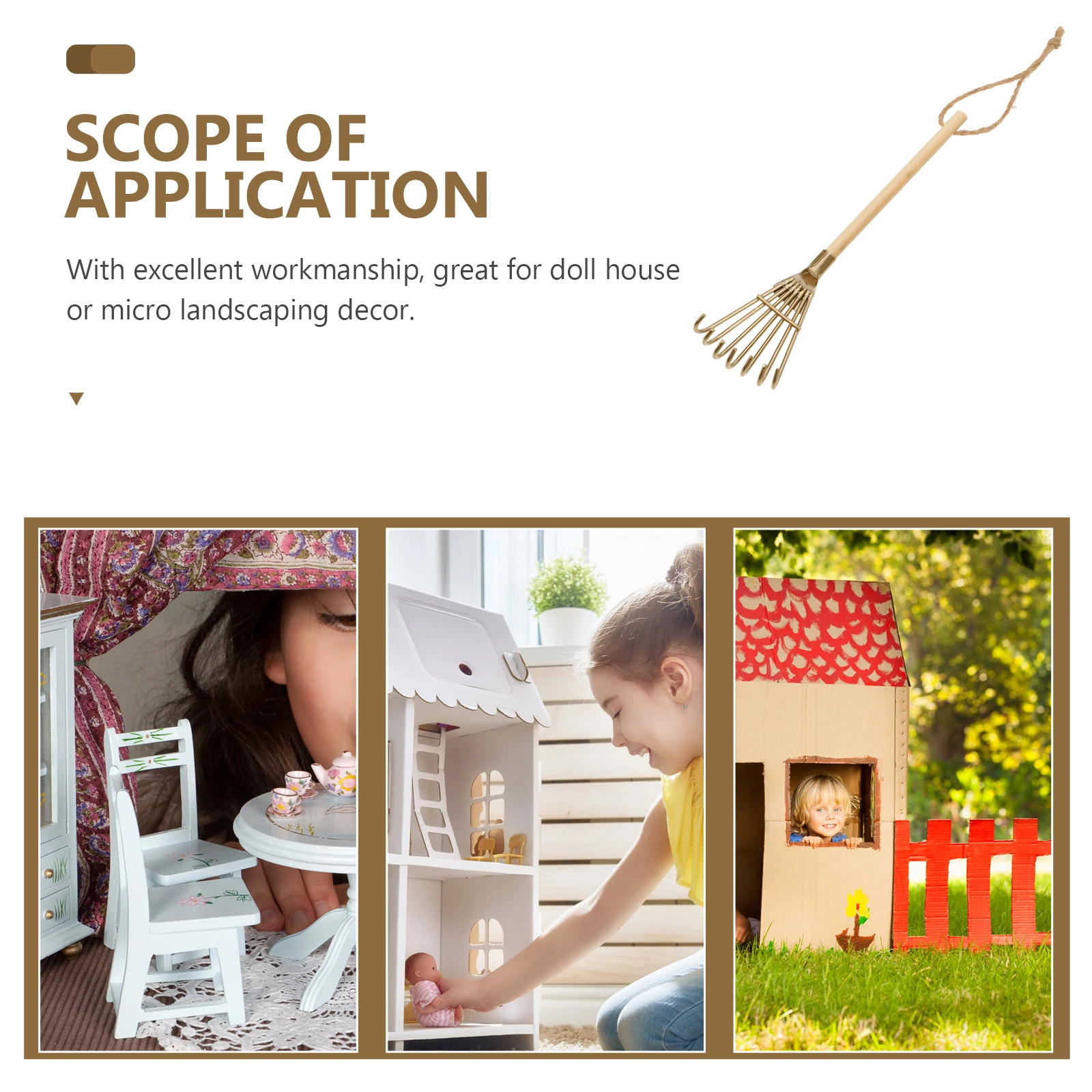 

3Pcs Mini Rake Ornament Iron Wood Small House Decor Multi Teeth Miniature Rake Adornments Photography Prop Micro Landscape
