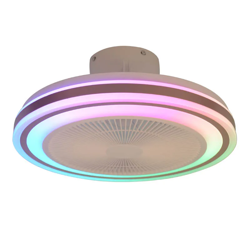 Ventilador de teto, quarto de casa, sala de jantar, ventilador de teto LED, música Bluetooth RGB inteligente, controle remoto invisível, ventilador colorido