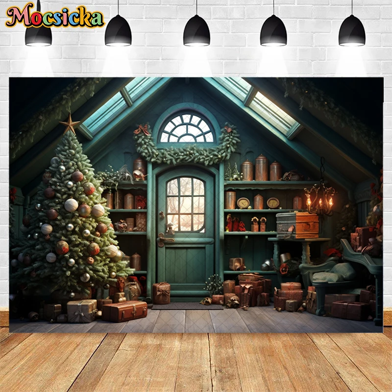 Christmas Santas Green Work Station Backdrop Kids Adult Photogrpahy Props Child Baby Photocall Xmas Trees Decors Background