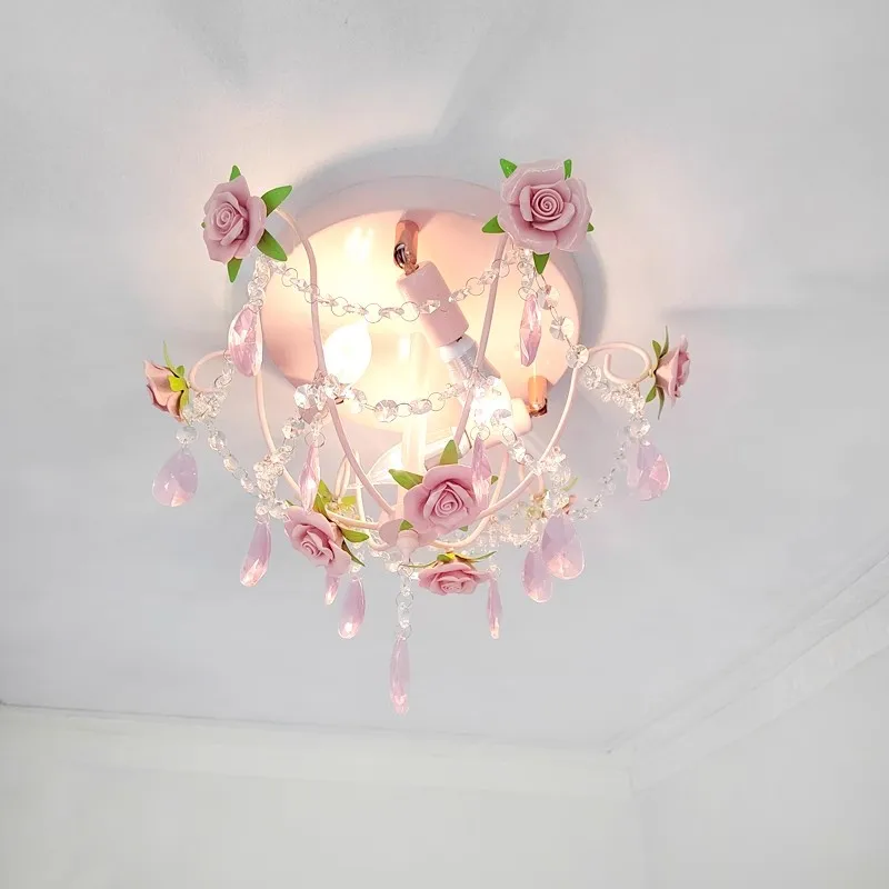 Pink Rose Bouquet Ceiling Lights Children\'s Room Princess Room Decor Light Romantic Girl Bedroom Corridor Bouquet Ceiling Lamps