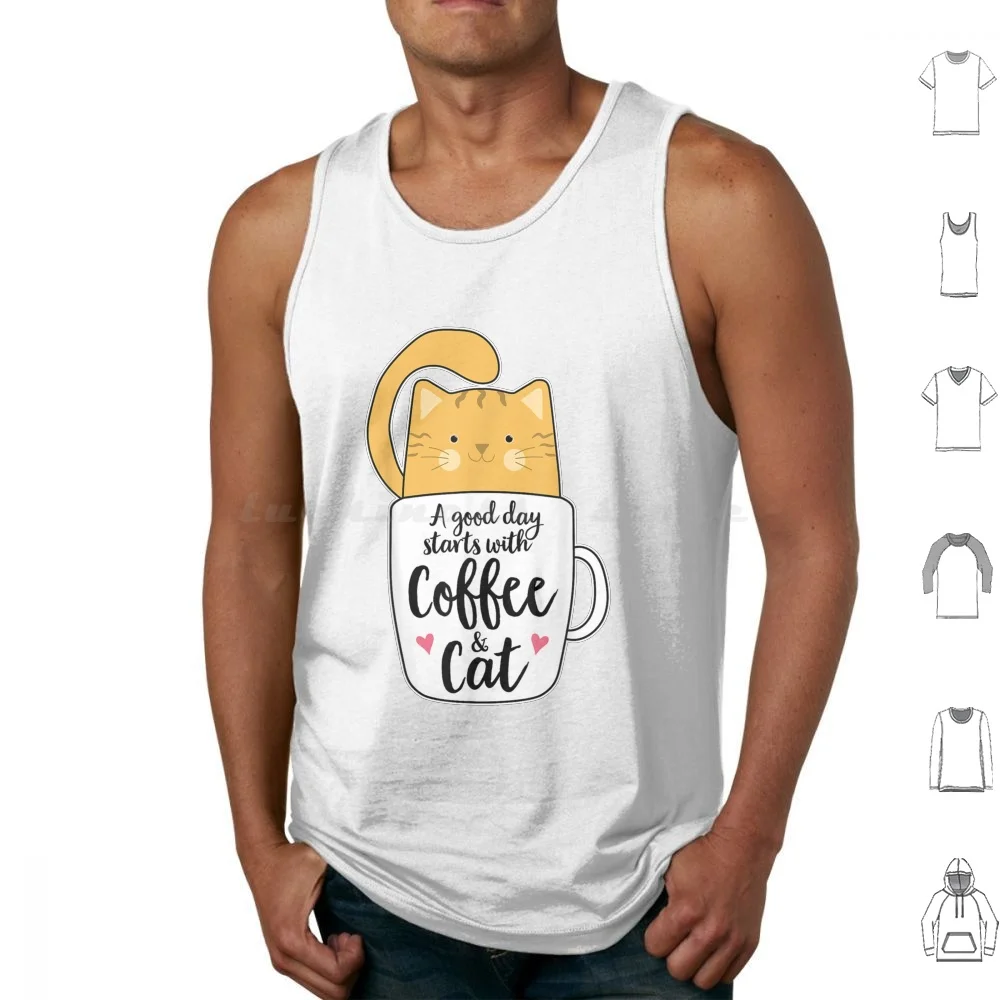 

Funny Orange Cat Coffee Mug Tshirt Cat Lover Gifts Tank Tops Vest Sleeveless Orange Cat Coffee Orange Cat Coffee Cat Lover
